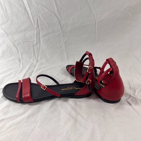 SAINT LAURENT Red Leather Janis Ankle Strap Gladiator Flat Sandals 35.5- 5.5US - Picture 8 of 12